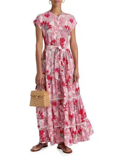 Poupette St Barth Women's Kora Floral Cap-Sleeve Shirtdress - Pink Padang | Thumbnail 2 Poupette St Barth Women's Kora Floral Cap-Sleeve Shirtdress - Pink Padang | Thumbnail 2