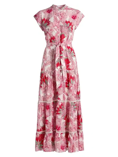 Poupette St Barth Women's Kora Floral Cap-Sleeve Shirtdress - Pink Padang | Thumbnail 1 Poupette St Barth Women's Kora Floral Cap-Sleeve Shirtdress - Pink Padang | Thumbnail 1