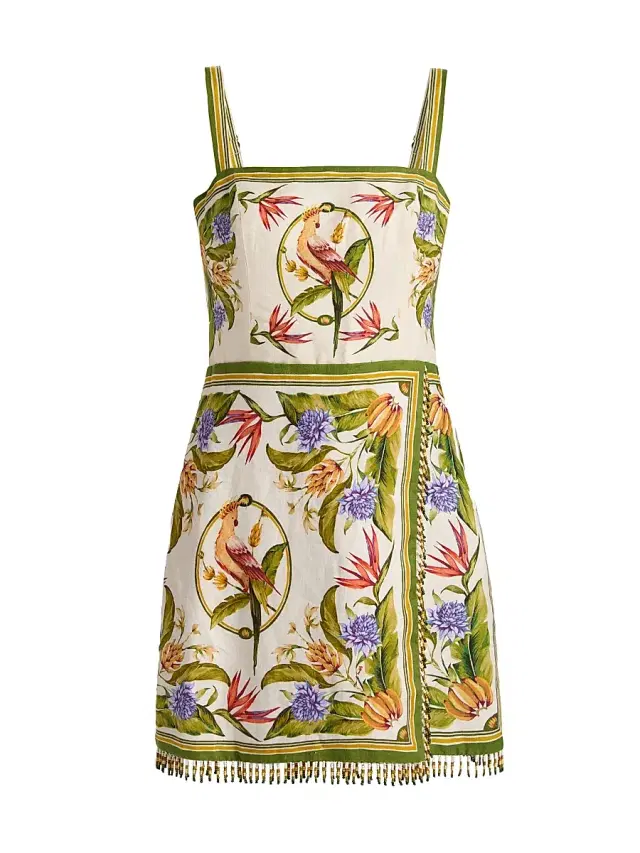 Farm Rio Women's Printed Linen Sheath Minidress - Sand