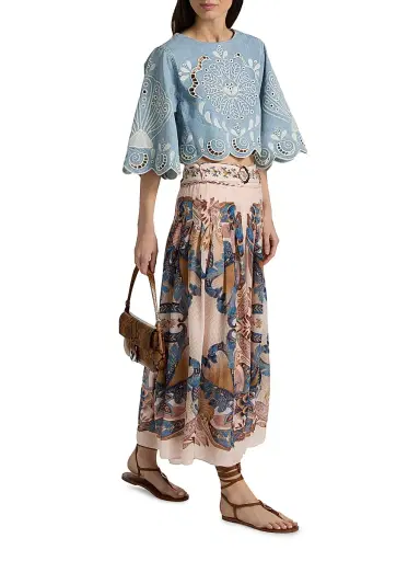 Farm Rio Women's Sea Garden Pleated Maxi Skirt - Pink - Size XL | Thumbnail 2