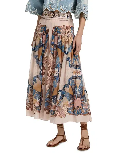 Farm Rio Women's Sea Garden Pleated Maxi Skirt - Pink - Size XL | Thumbnail 3