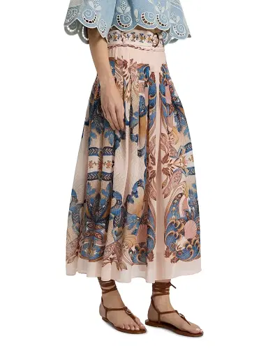 Farm Rio Women's Sea Garden Pleated Maxi Skirt - Pink - Size XL | Thumbnail 4