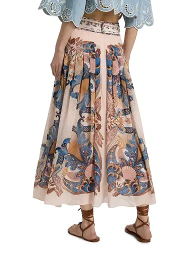 Farm Rio Women's Sea Garden Pleated Maxi Skirt - Pink - Size XL | Thumbnail 5