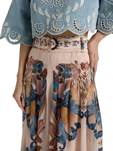 Farm Rio Women's Sea Garden Pleated Maxi Skirt - Pink - Size XL | Thumbnail 6