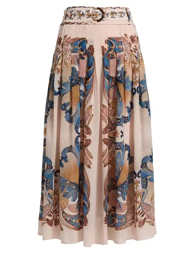 Farm Rio Women's Sea Garden Pleated Maxi Skirt - Pink - Size XL | Thumbnail 1