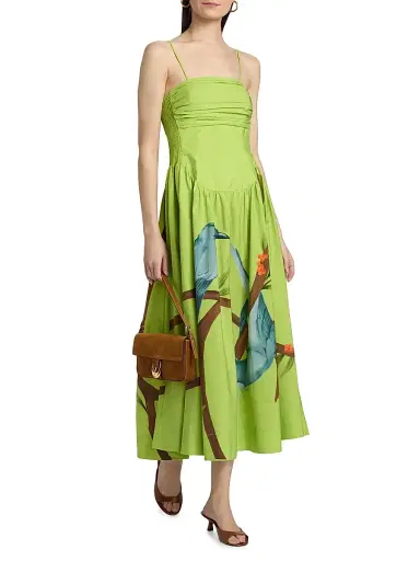 Farm Rio Women's Bird Print Poplin Tea-Length Dress | Thumbnail 2 Farm Rio Women's Bird Print Poplin Tea-Length Dress | Thumbnail 2