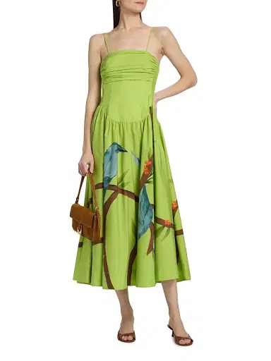 Farm Rio Women's Bird Print Poplin Tea-Length Dress | Thumbnail 3 Farm Rio Women's Bird Print Poplin Tea-Length Dress | Thumbnail 3