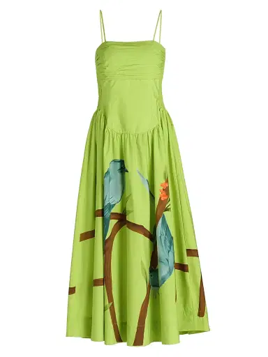 Farm Rio Women's Bird Print Poplin Tea-Length Dress | Thumbnail 1 Farm Rio Women's Bird Print Poplin Tea-Length Dress | Thumbnail 1