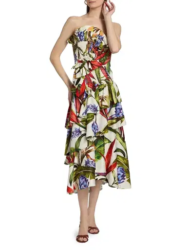 Farm Rio Women's Smocked Floral Cotton Strapless Maxi Dress - Sand - Size XL | Thumbnail 2 Farm Rio Women's Smocked Floral Cotton Strapless Maxi Dress - Sand - Size XL | Thumbnail 2