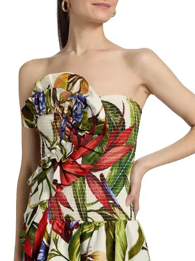 Farm Rio Women's Smocked Floral Cotton Strapless Maxi Dress - Sand - Size XL | Thumbnail 6 Farm Rio Women's Smocked Floral Cotton Strapless Maxi Dress - Sand - Size XL | Thumbnail 6