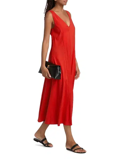 Vince Women's V-Neck Linen-Blend Sleeveless Midi-Dress - Poppy - Size XXS | Thumbnail 2