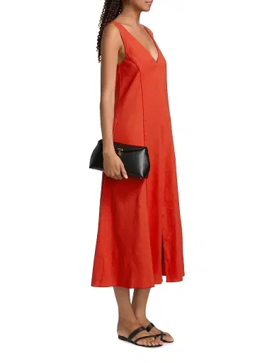Vince Women's V-Neck Linen-Blend Sleeveless Midi-Dress - Poppy - Size XXS | Thumbnail 4