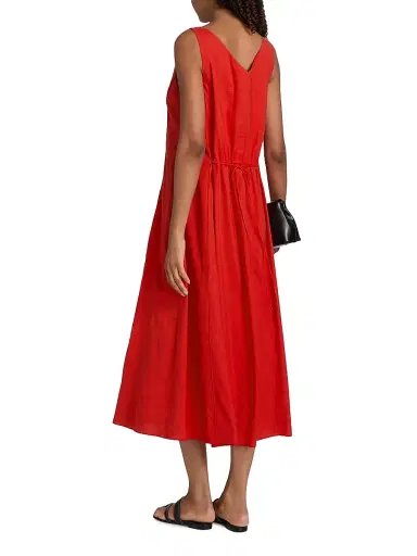 Vince Women's V-Neck Linen-Blend Sleeveless Midi-Dress - Poppy - Size XXS | Thumbnail 5