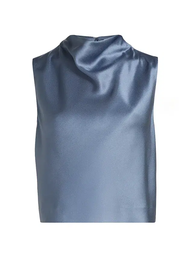 Vince Women's Satin Cowlneck Crop Top - Azul