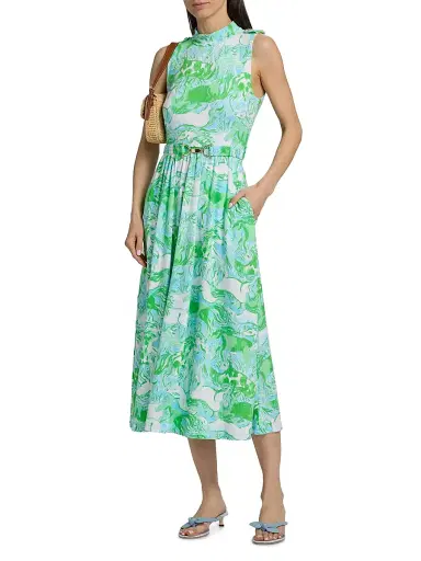 Lilly Pulitzer Women's Colman Belted Midi Dress - Capri Blue Galloping Gals - Size 14 | Thumbnail 3 Lilly Pulitzer Women's Colman Belted Midi Dress - Capri Blue Galloping Gals - Size 14 | Thumbnail 3