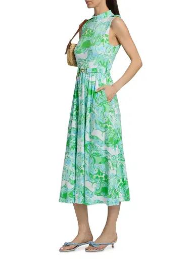 Lilly Pulitzer Women's Colman Belted Midi Dress - Capri Blue Galloping Gals - Size 14 | Thumbnail 4 Lilly Pulitzer Women's Colman Belted Midi Dress - Capri Blue Galloping Gals - Size 14 | Thumbnail 4