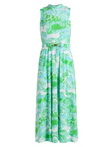 Lilly Pulitzer Women's Colman Belted Midi Dress - Capri Blue Galloping Gals - Size 14 | Thumbnail 1 Lilly Pulitzer Women's Colman Belted Midi Dress - Capri Blue Galloping Gals - Size 14 | Thumbnail 1