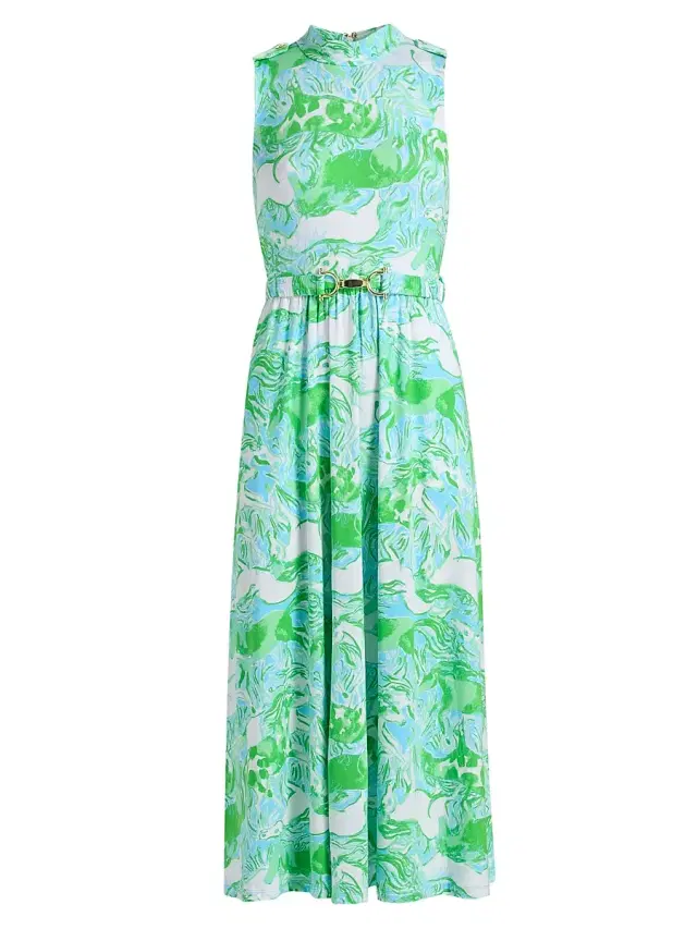 Women's Colman Belted Midi Dress - Capri Blue Galloping Gals