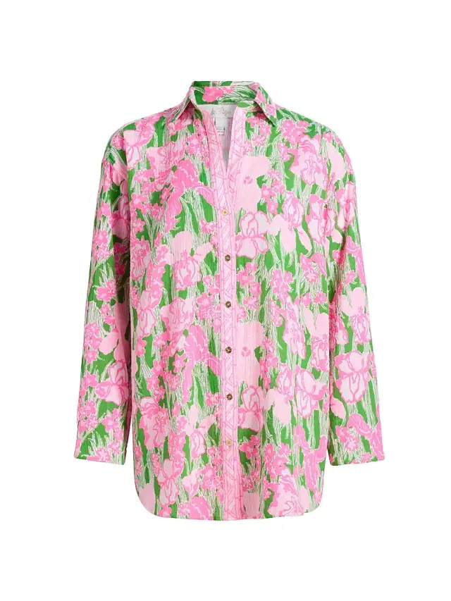 Lilly Pulitzer Women's Kwitney Floral Cover-Up Shirt - Putting Green Hannah
