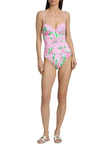 Lilly Pulitzer Women's Palma Floral One-Piece Swimsuit - Putting Green Hannah - Size 12 | Thumbnail 2