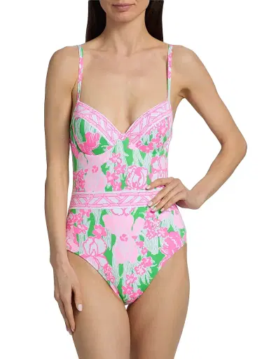 Lilly Pulitzer Women's Palma Floral One-Piece Swimsuit - Putting Green Hannah - Size 12 | Thumbnail 3