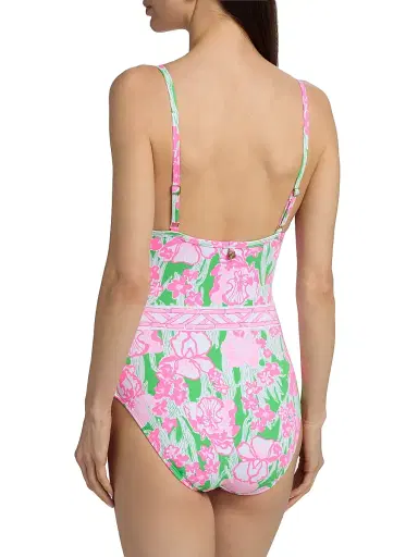 Lilly Pulitzer Women's Palma Floral One-Piece Swimsuit - Putting Green Hannah - Size 12 | Thumbnail 4