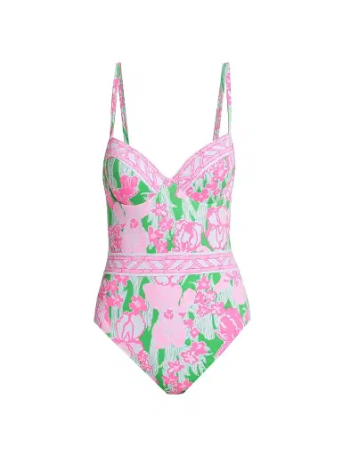 Lilly Pulitzer Women's Palma Floral One-Piece Swimsuit - Putting Green Hannah - Size 12 | Thumbnail 1