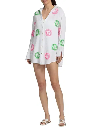Lilly Pulitzer Women's Kwitney Embroidered Cover-Up Shirt - Resort White | Thumbnail 2 Lilly Pulitzer Women's Kwitney Embroidered Cover-Up Shirt - Resort White | Thumbnail 2