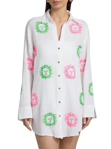Lilly Pulitzer Women's Kwitney Embroidered Cover-Up Shirt - Resort White | Thumbnail 3 Lilly Pulitzer Women's Kwitney Embroidered Cover-Up Shirt - Resort White | Thumbnail 3