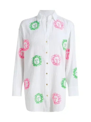 Lilly Pulitzer Women's Kwitney Embroidered Cover-Up Shirt - Resort White | Thumbnail 1 Lilly Pulitzer Women's Kwitney Embroidered Cover-Up Shirt - Resort White | Thumbnail 1