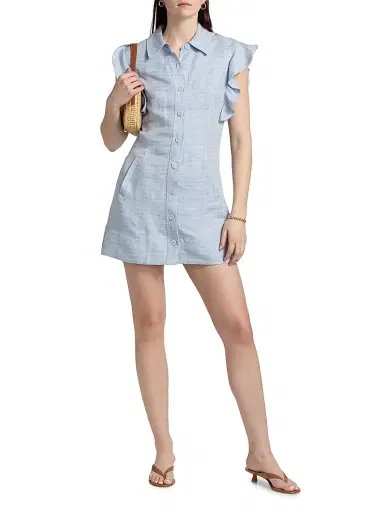 Ramy Brook Women's Nikki Textured Linen-Blend Shirtdress - Bazaar Blue Linen - Size 12 | Thumbnail 2 Ramy Brook Women's Nikki Textured Linen-Blend Shirtdress - Bazaar Blue Linen - Size 12 | Thumbnail 2