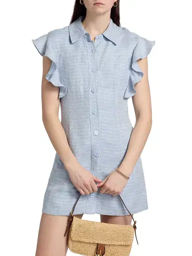 Ramy Brook Women's Nikki Textured Linen-Blend Shirtdress - Bazaar Blue Linen - Size 12 | Thumbnail 3 Ramy Brook Women's Nikki Textured Linen-Blend Shirtdress - Bazaar Blue Linen - Size 12 | Thumbnail 3