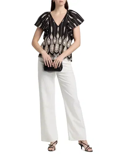 Ramy Brook Women's Bettie Embroidered Top - Black Lace - Size Large | Thumbnail 2