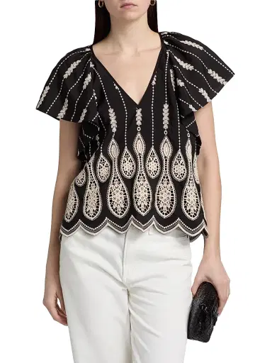 Ramy Brook Women's Bettie Embroidered Top - Black Lace - Size Large | Thumbnail 3
