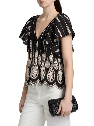 Ramy Brook Women's Bettie Embroidered Top - Black Lace - Size Large | Thumbnail 4