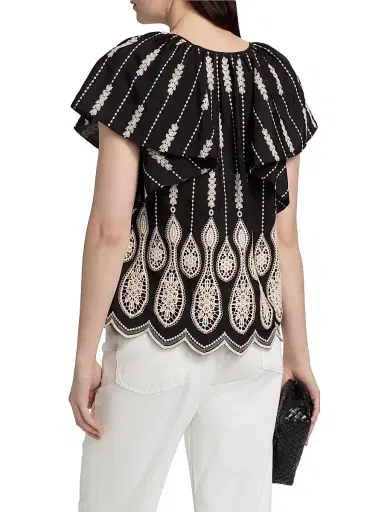 Ramy Brook Women's Bettie Embroidered Top - Black Lace - Size Large | Thumbnail 5