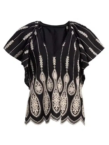 Ramy Brook Women's Bettie Embroidered Top - Black Lace - Size Large | Thumbnail 1