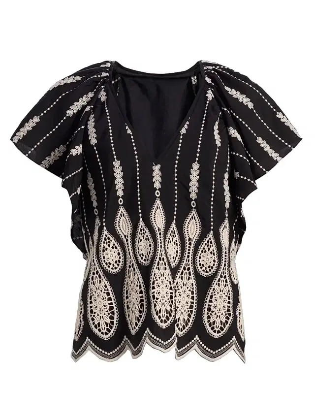 Women's Bettie Embroidered Top - Black Lace