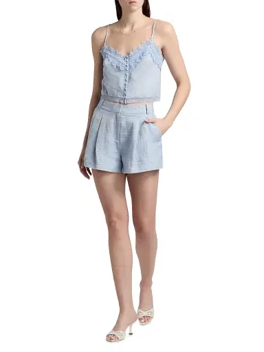 Ramy Brook Women's Ayda Lace Linen-Blend Tank - Bazaar Blue Linen - Size Large | Thumbnail 2