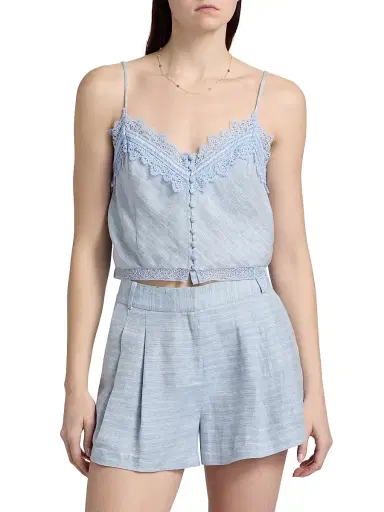 Ramy Brook Women's Ayda Lace Linen-Blend Tank - Bazaar Blue Linen - Size Large | Thumbnail 3