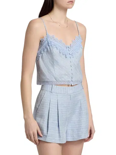 Ramy Brook Women's Ayda Lace Linen-Blend Tank - Bazaar Blue Linen - Size Large | Thumbnail 4