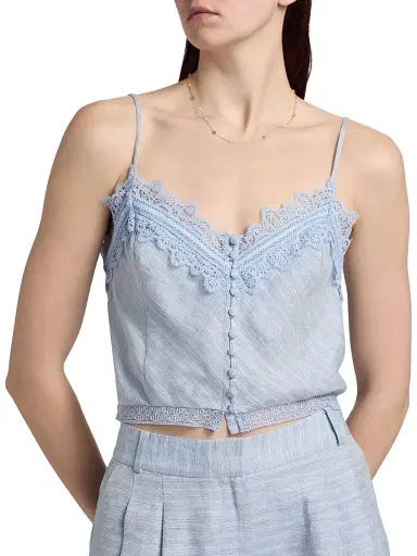 Ramy Brook Women's Ayda Lace Linen-Blend Tank - Bazaar Blue Linen - Size Large | Thumbnail 6
