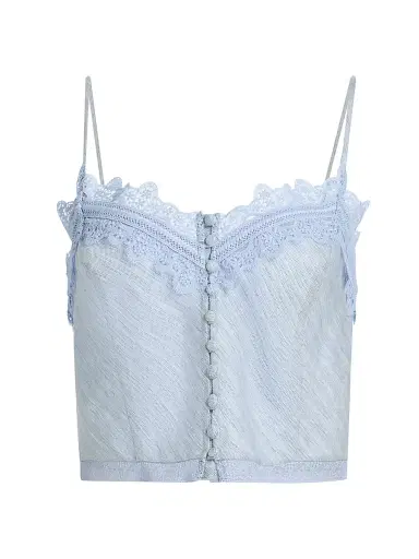 Ramy Brook Women's Ayda Lace Linen-Blend Tank - Bazaar Blue Linen - Size Large | Thumbnail 1