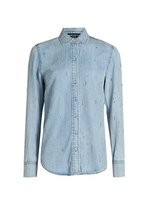 Generation Love Women's Marcello Embellished Denim Shirt - Light Blue