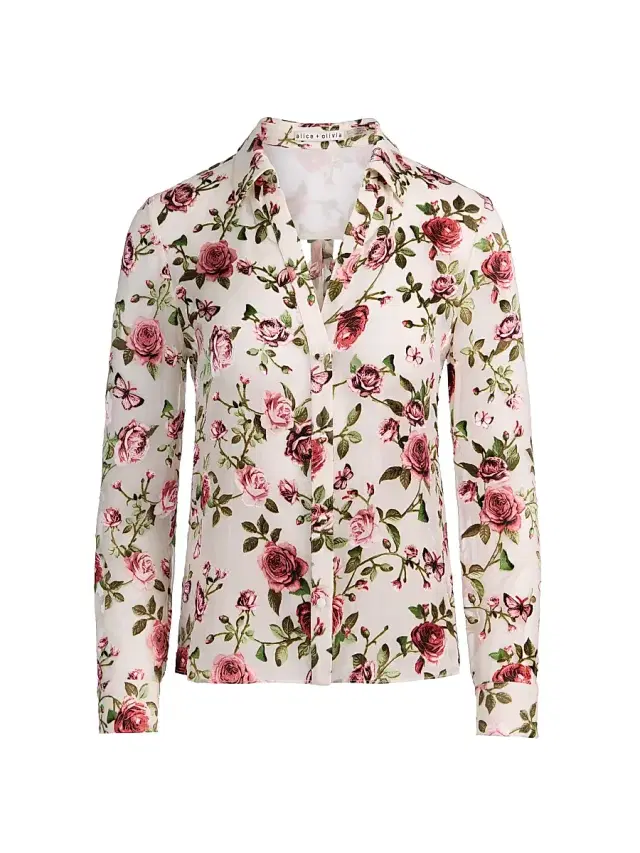 ALICE + OLIVIA Women's Eloise Floral Sheer Blouse - Garden Gossip Off White