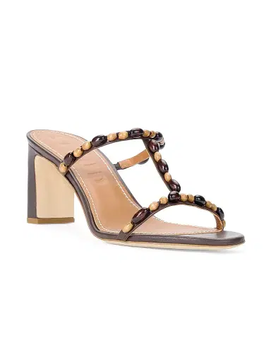 Staud Women's Talita Beaded Leather T-Strap Sandals - Wood Beads - Size 9.5 | Thumbnail 2