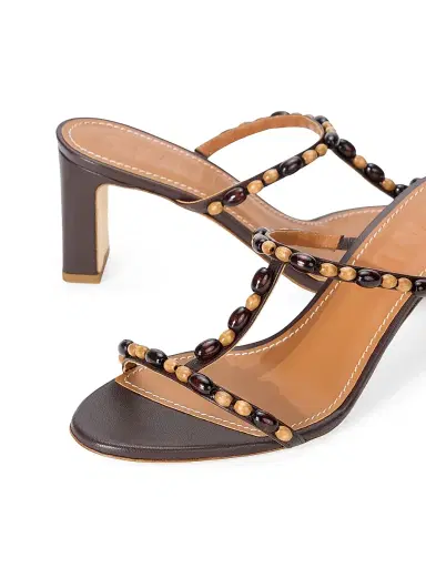 Staud Women's Talita Beaded Leather T-Strap Sandals - Wood Beads - Size 9.5 | Thumbnail 5