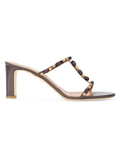 Staud Women's Talita Beaded Leather T-Strap Sandals - Wood Beads - Size 9.5 | Thumbnail 1