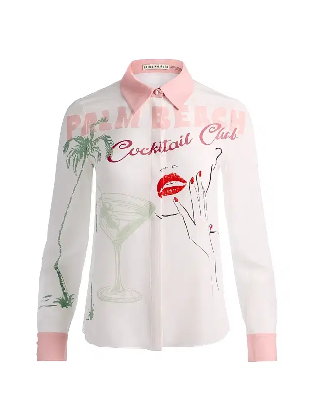 ALICE + OLIVIA Women's Willa Cocktail Club Print Silk Blouse - Cocktail Club