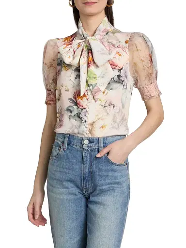 Alice + Olivia Women's Brentley Floral Tieneck Blouse - Sweet Peony - Size XS | Thumbnail 3 Alice + Olivia Women's Brentley Floral Tieneck Blouse - Sweet Peony - Size XS | Thumbnail 3